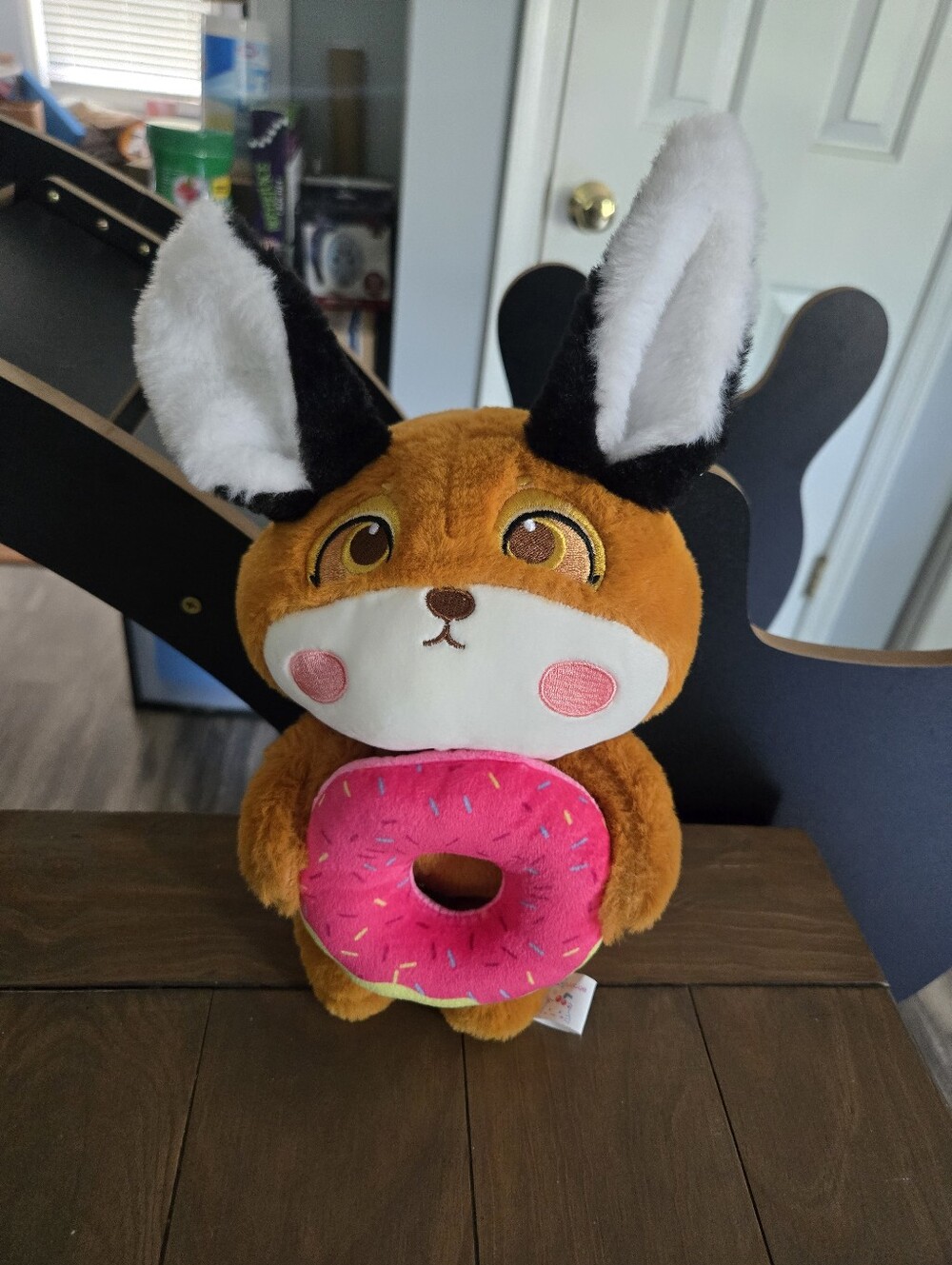 Plush Kawaii Fox Toy with Pink Donut Kids Soft Stuffed Animal